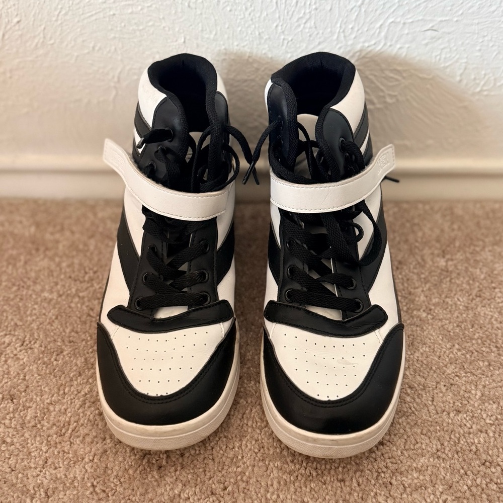 Black and White High-Top Sneakers with hidden heel platform